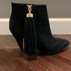 CHARLES JOURDAN PARIS black suede tassel booties